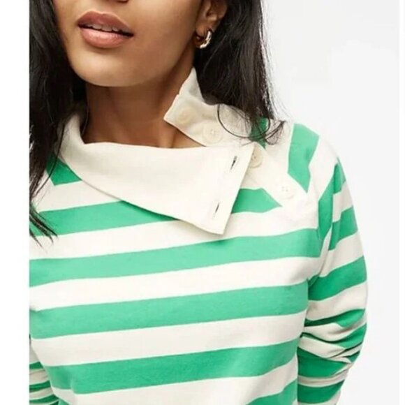 J. Crew Striped wide button-collar pullover sweatshirt in lightweight terry L - Picture 3 of 8